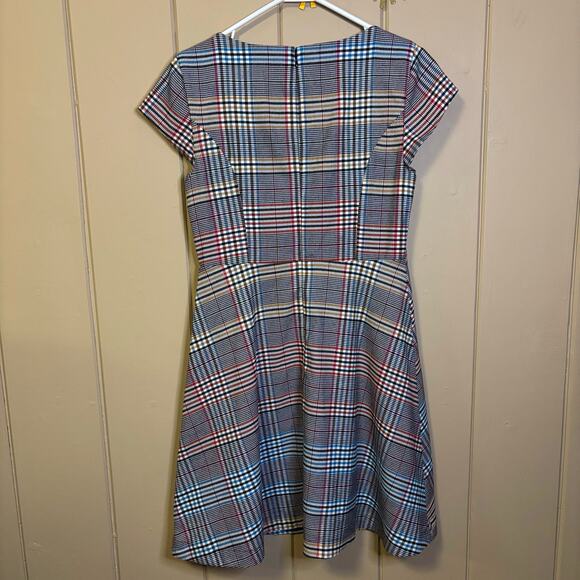 Anthropologie plaid fit and flare dark academia dress cap sleeve size 10 - Picture 2 of 5